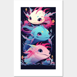 Cute Axolotl Anime Art Design | Cute Animals | Axolotl Hentaii Chibi Kawaii Design Posters and Art